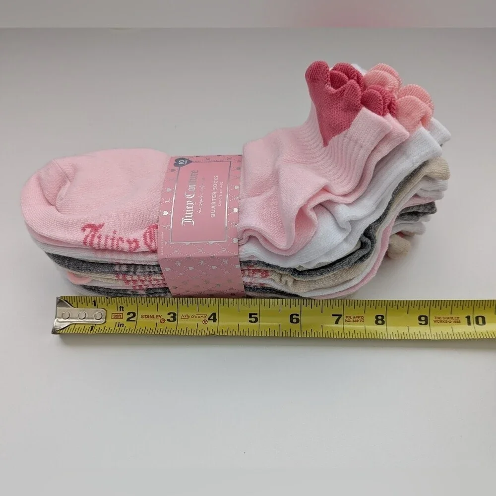 NWT Juicy Couture 10 Pair of 2 Tone Women's (Size 4-10) Quarter Socks w/Hearts